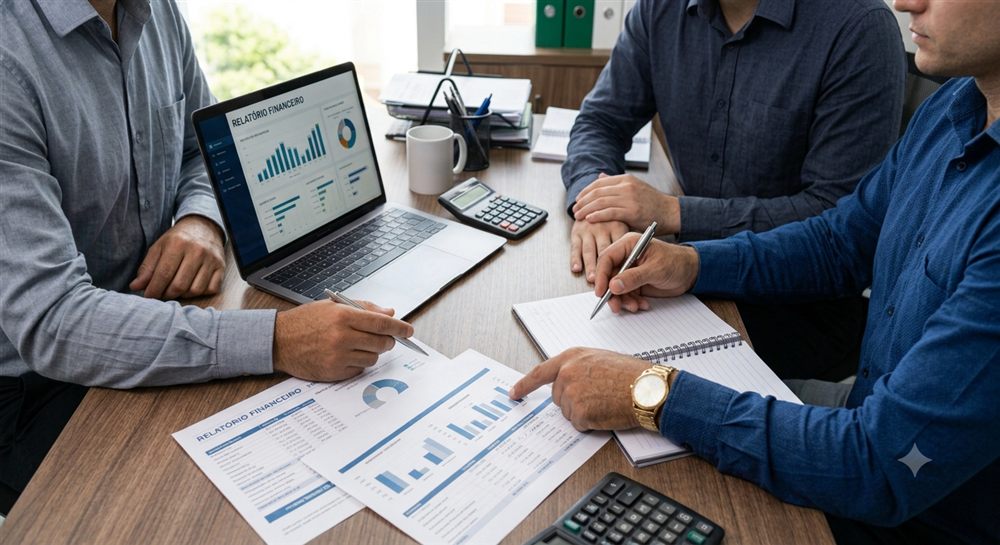 Equipe Valor Contadores analisando relatório financeiro